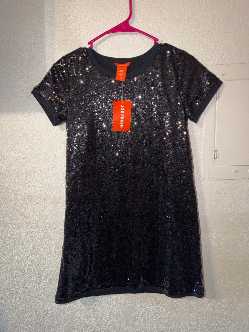 Joe Fresh Black Sequin Short-Sleeve Dress